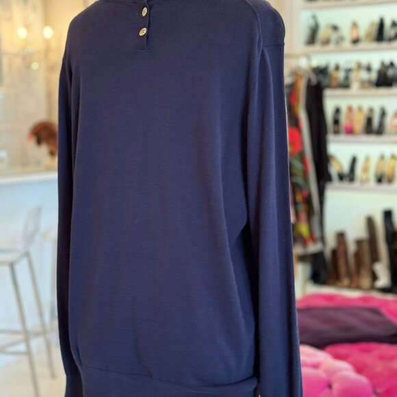 Tory Burch Navy Sweater Orange Logo Embroidery - Picture 8 of 9